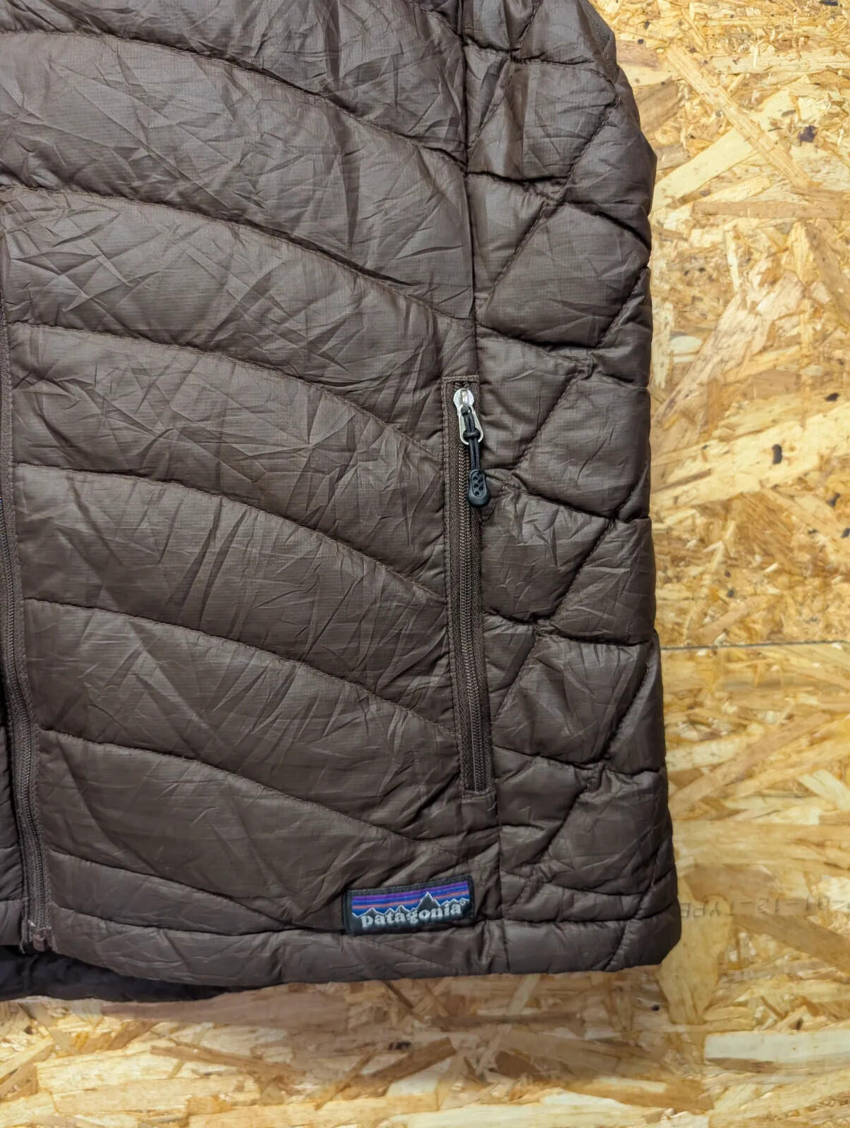 Patagonia Down Sweater Vest Womens Large Brown Full Zip Quilted Puffer Gilet