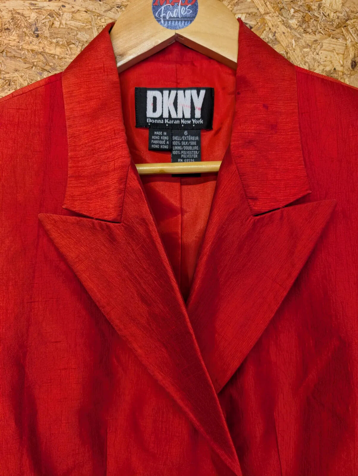 Vintage DKNY Silk Blazer Womens Size 6/8 Red Silk Long Sleeve Button Up 80s