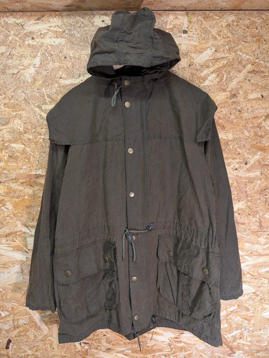 Barbour Catterick Parka Wax Jacket Large Green Cotton Cape Hood Sylkoil Finish