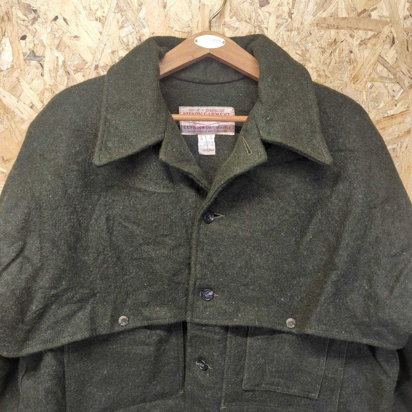 Filson Double Mackinaw Wool Cruiser Jacket Olive Green Made In USA Large 44