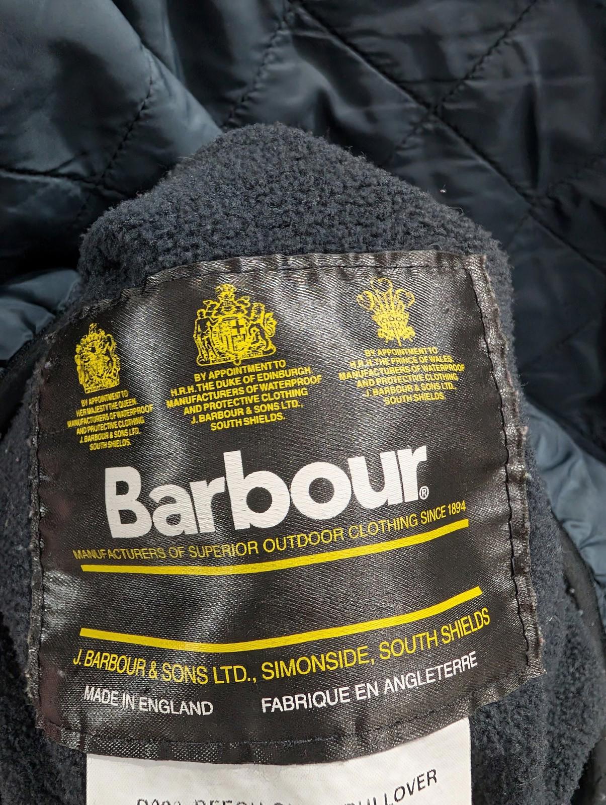 Barbour Quilted Jacket Mens Size Large Warm Fleece Lined Blue Sweater 1/4 Zip