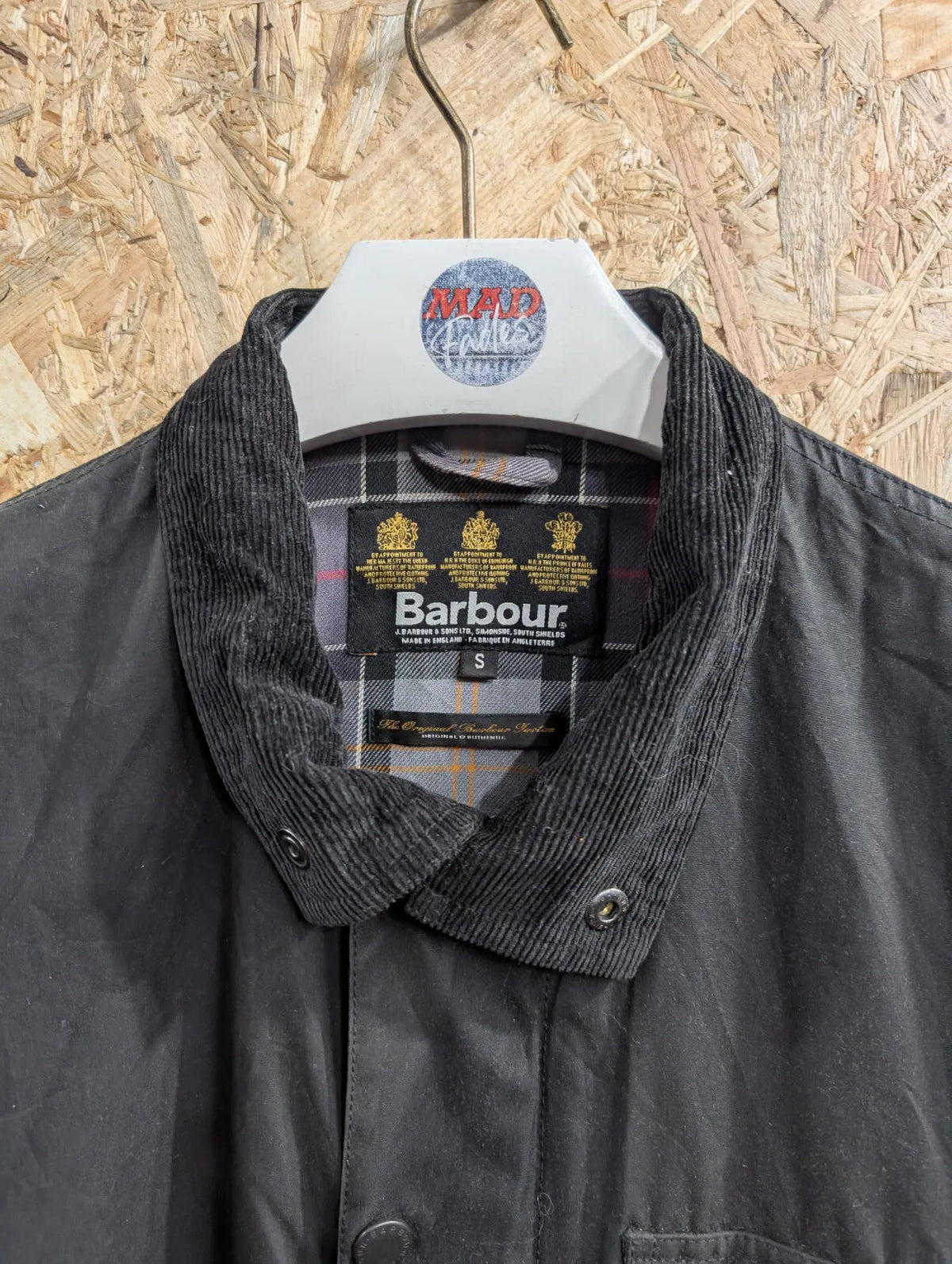Barbour Haydon Wax Jacket Men Small Black A236 Utility Chore Cord Collar England