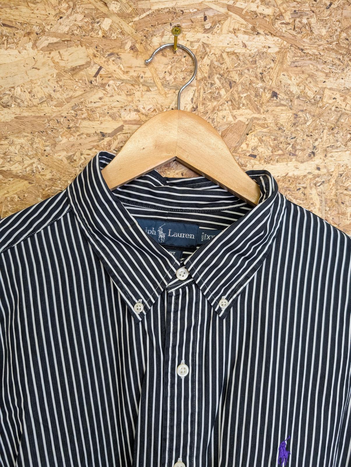 Ralph Lauren Shirt 2XL Black White Stripe Long Sleeve Cotton Vintage Custom Fit
