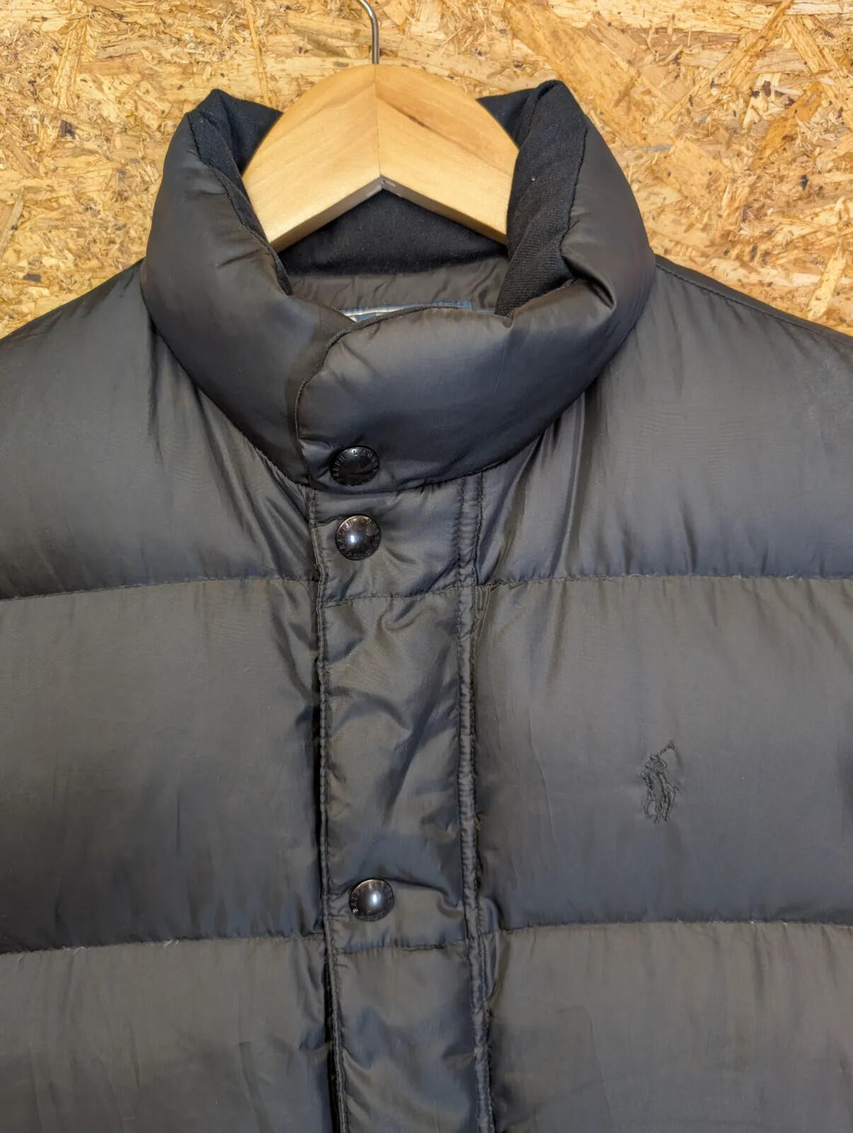 Polo Ralph Lauren Puffer Gilet Mens Small Black Snap Zip Front Vest Bodywarmer