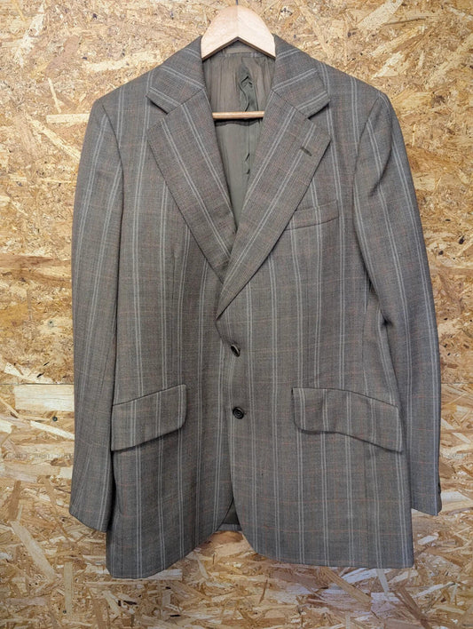 Aquascutum Blazer Mens Brown Windowpane Check Tailored Lined Jacket Vintage UK