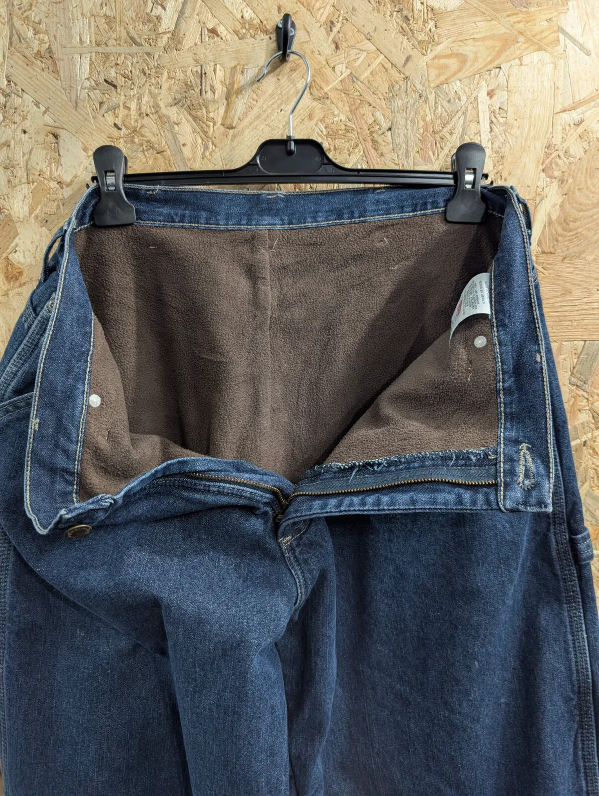 Wrangler Cargo Jeans Mens W34 L32 Blue Denim Workwear Carpenter Fleece Lined
