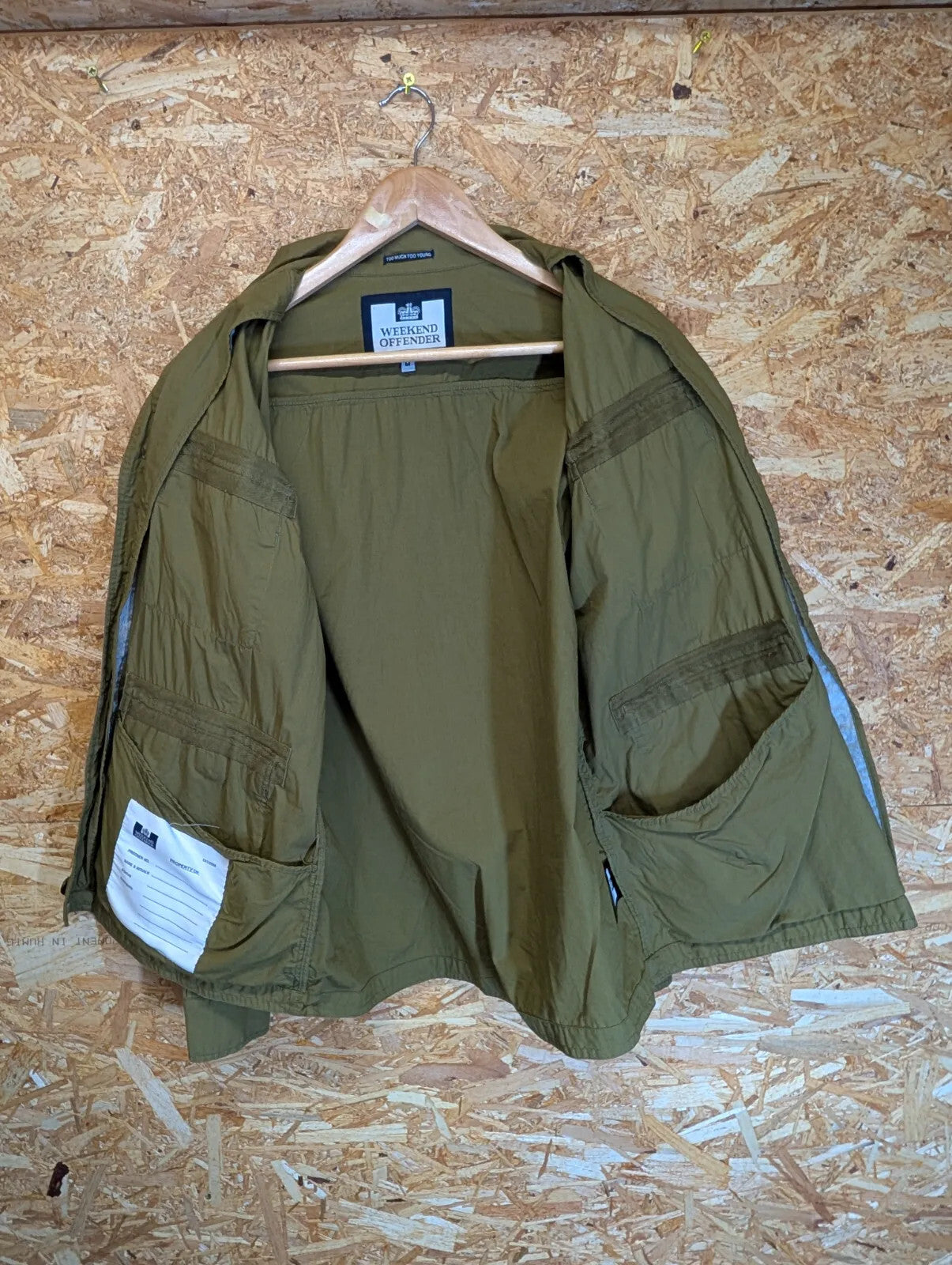 Weekend Offender Chore Jacket Mens Medium Khaki Green Cotton Pockets Overshirt