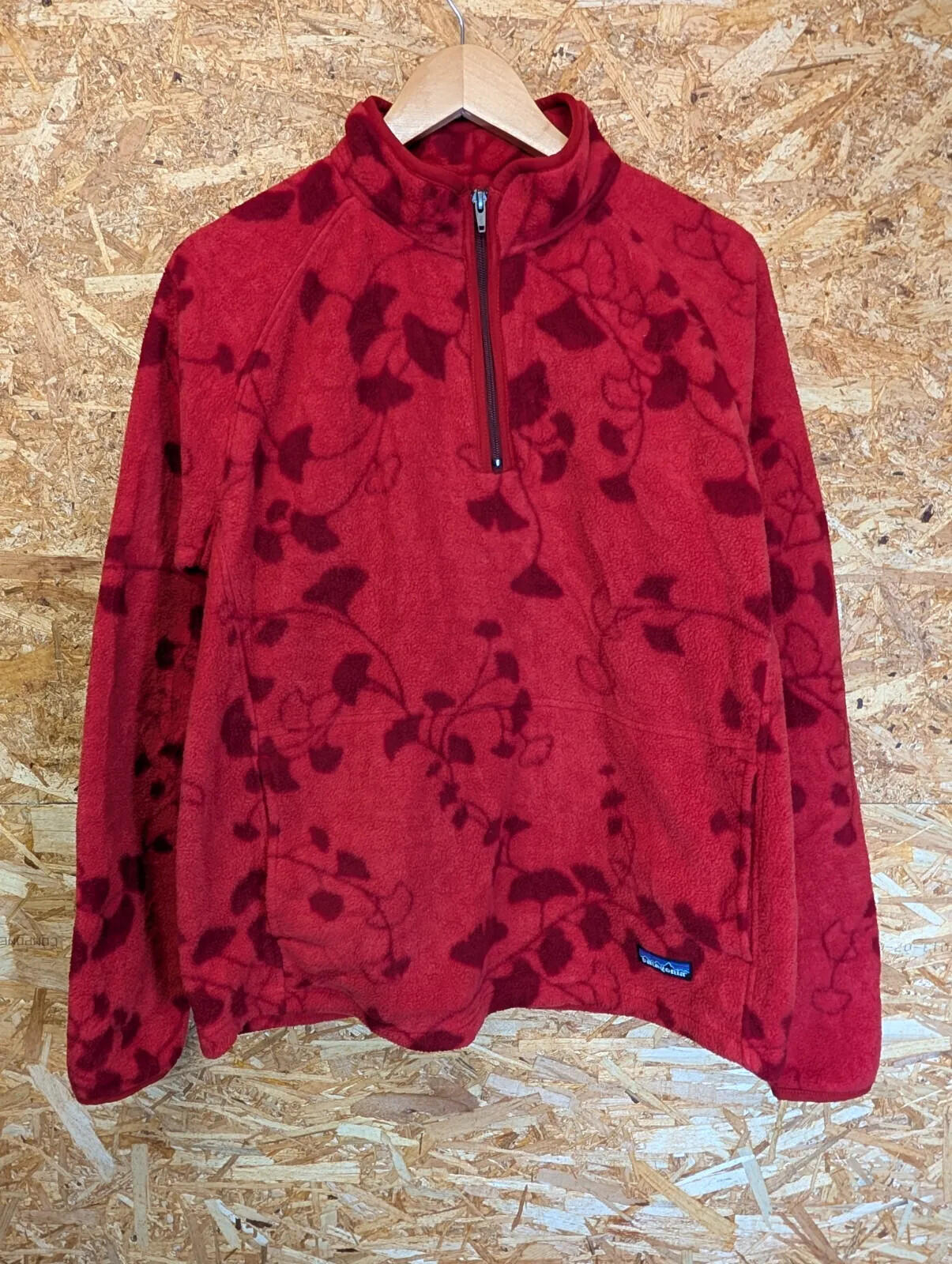 Patagonia Synchilla Fleece Womens XL Red Floral 1/4 Zip Pullover Snap-T Vintage