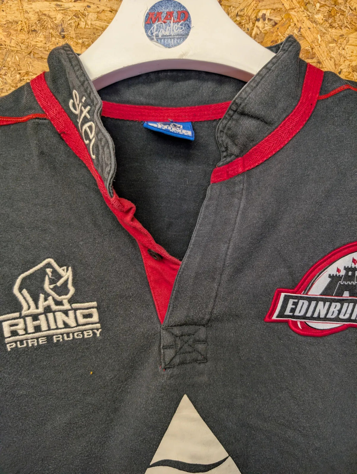 Vintage Edinburgh Home Rugby Top Mens XXL 08/09 Rhino Pure Black Short Sleeve