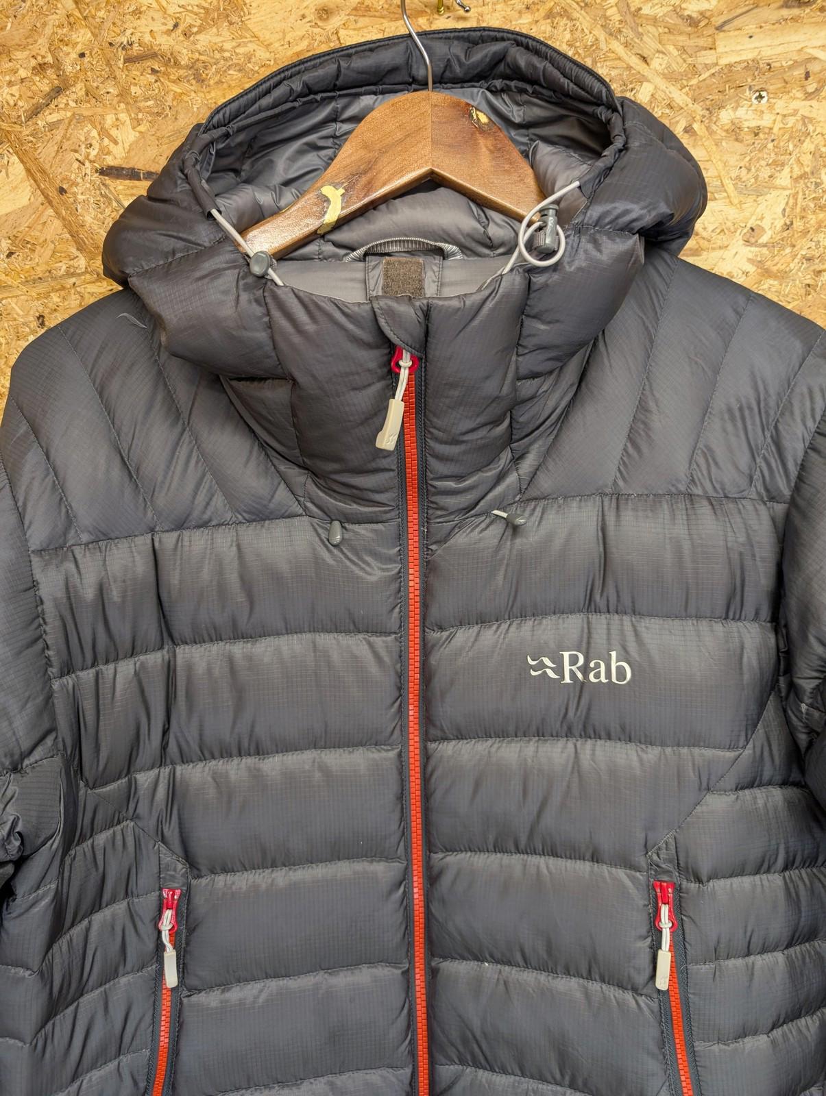 Rab Electron Jacket Small Men Insulated Down Hooded Grey Black Hiking Puffer