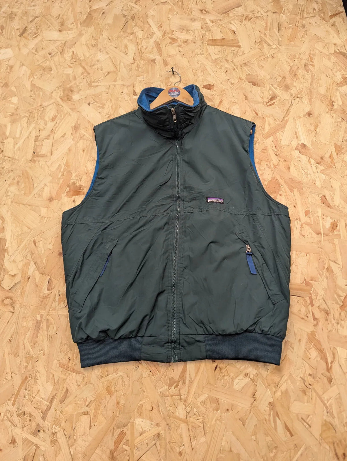 Vintage Patagonia Gilet Vest Men Large Green Blue Fleece Lined Zip USA Made 90s