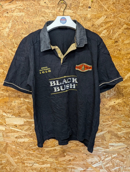 Bushmills Black Bush Rugby Shirt Mens Large Cotton Ireland Whiskey 1608 90s