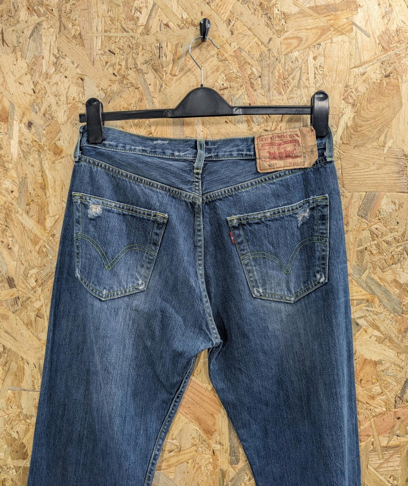 Levis 501 Jeans W32 L32 Men Distressed Paint Mid Blue Denim Straight Leg