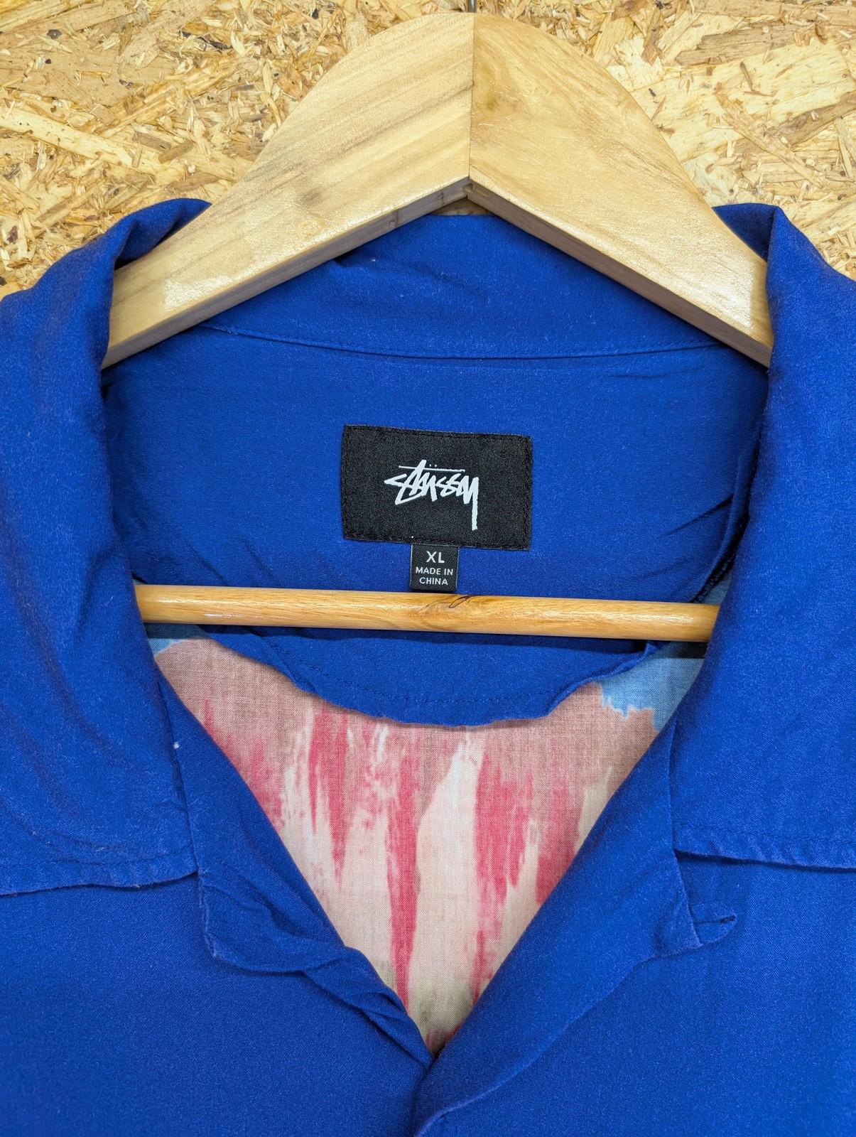 Stussy Button-Up Shirt XL Floral Graphic Blue Rayon Mens Skate Y2K Long Sleeve