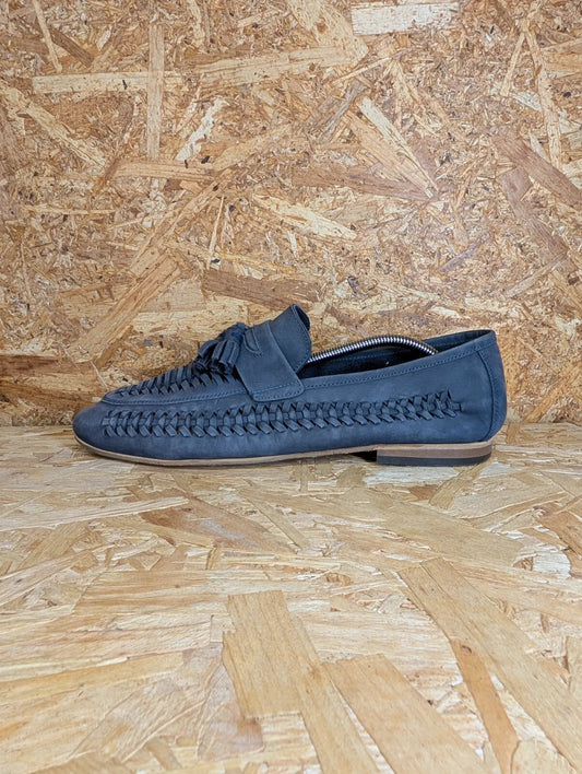 Dune London Badgers Slip On Loafers Mens UK 11 Navy Blue Leather Tassel Woven