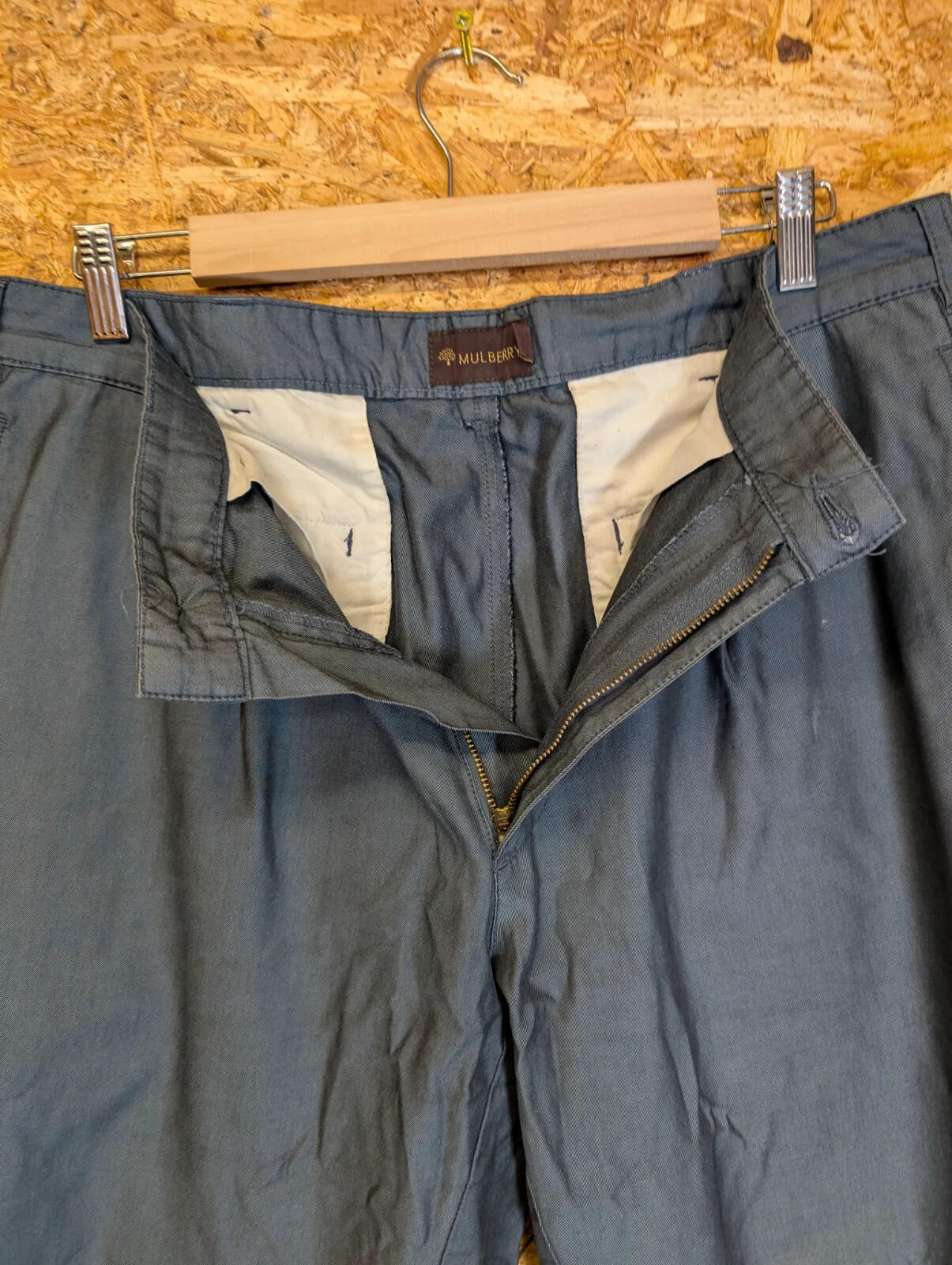 Mulberry Trousers Mens W34 L29 Grey Teal Blue Twill Tailored Relaxed Oi Polloi