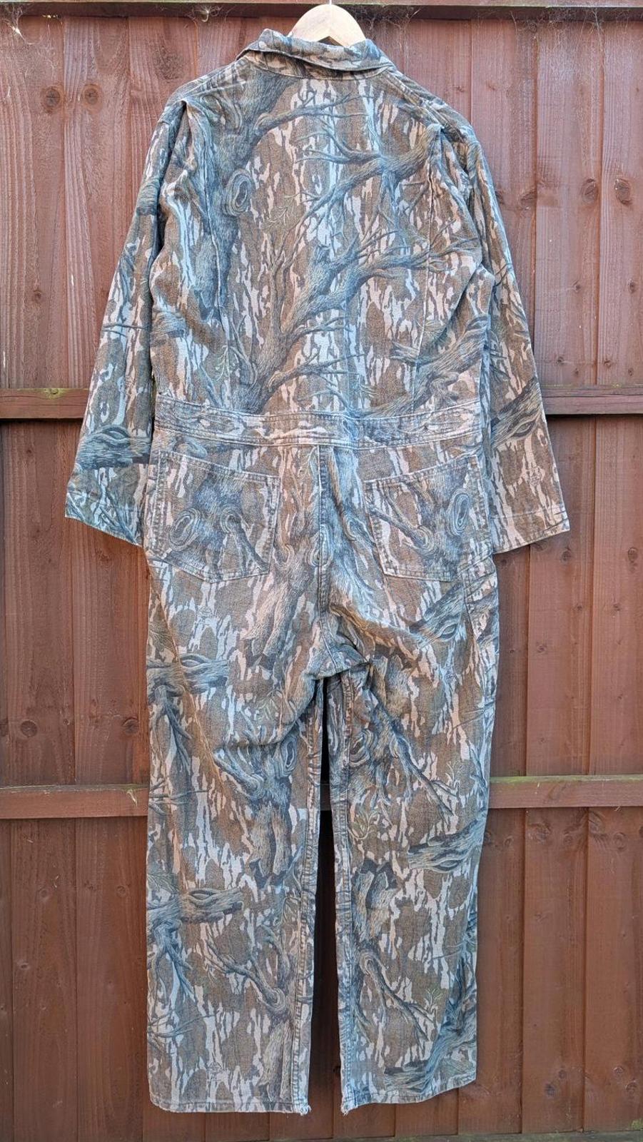 Mossy Oak Camo Overalls Medium W34 Jumpsuit Khaki Green Brushed Cotton Heavy