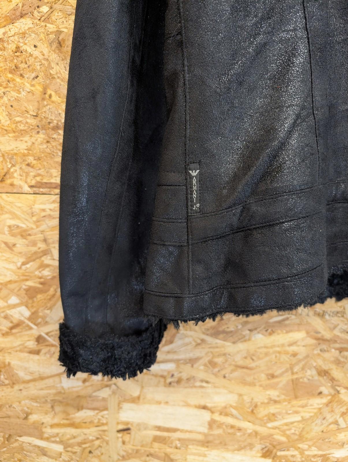 Armani Jeans Jacket Womens Size 12 Faux Fur Fleece Lined Suede Black BeigeY2K