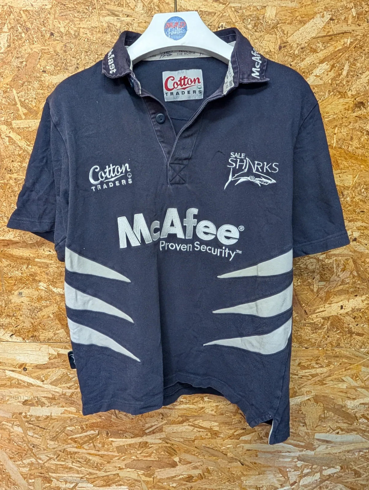 Sale Sharks 06-07 Home Rugby Shirt Mens Small Navy Blue Cotton Traders S/S