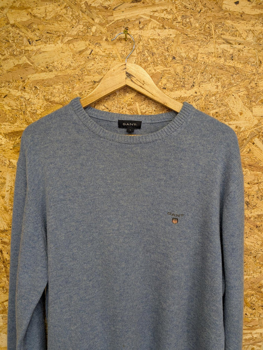 Gant Crew Neck Mens Jumper Knit 100% Lambswool Sky Blue Large