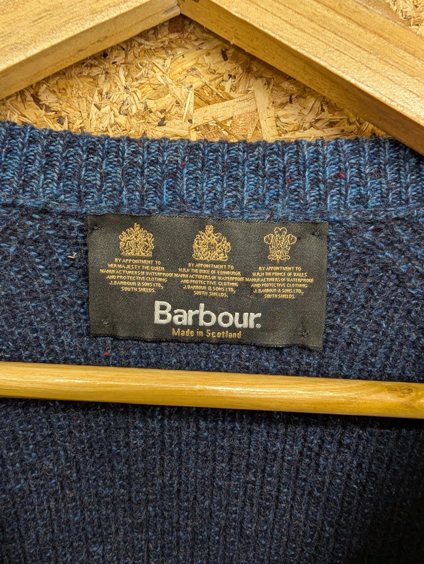 Barbour Country Tweed Jumper XL Crew Mens Vintage 90s Knit 100% Lambswool Blue