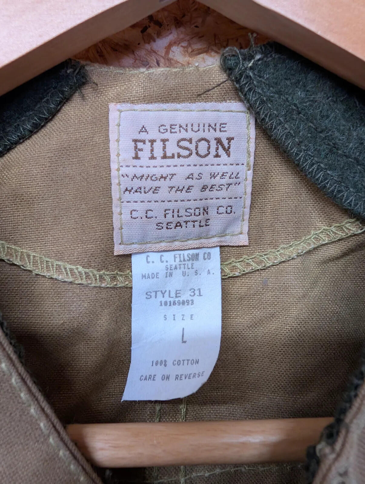 Filson Tin Cloth Hunting Vest Mens Large Style 31 Gilet Brown Wax Tin Cloth Tan