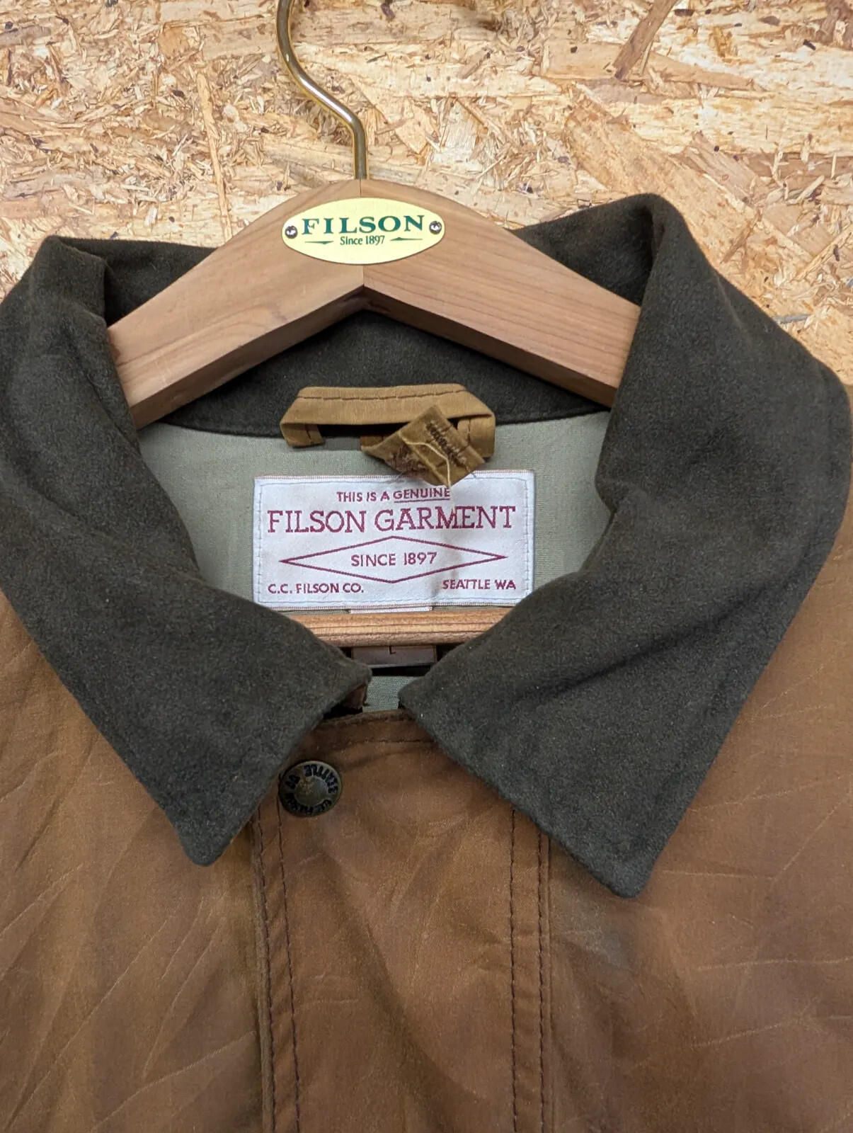 Filson Cover Cloth Mile Marker Coat Mens Large 10023 Waxed Field Jacket Brown