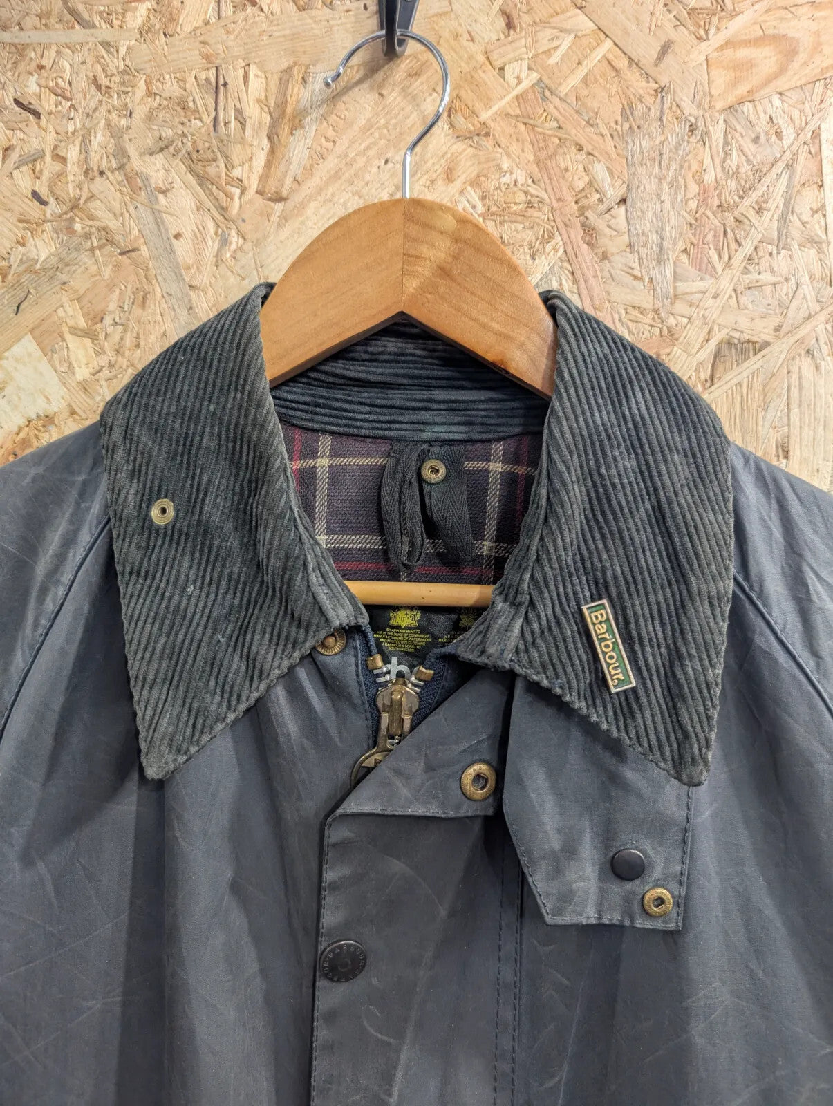 Vintage Barbour Beaufort Waxed Jacket Mens Medium C38 A155 Navy Blue England 90s