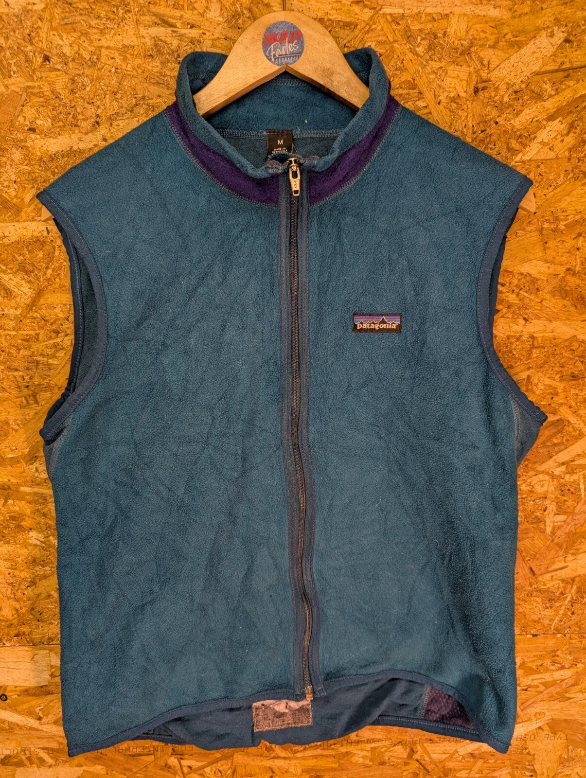 Vintage Patagonia PEF Fleece Vest Mens Medium Teal Blue Full Zip USA Made 90s