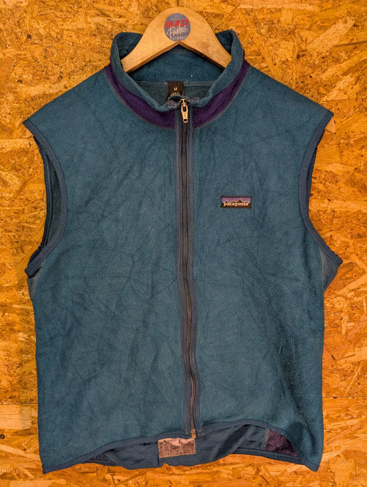 Vintage Patagonia PEF Fleece Vest Mens Medium Teal Blue Full Zip USA Made 90s