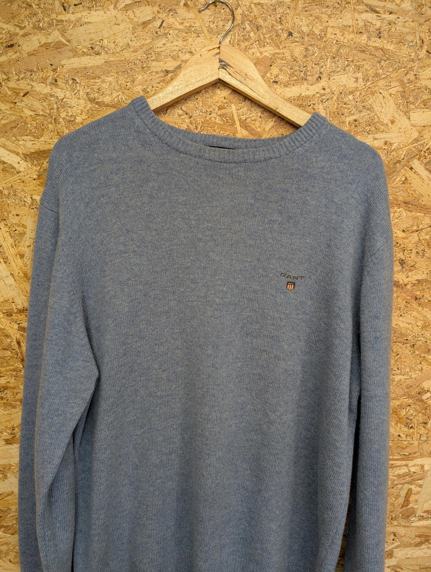 Gant Crew Neck Mens Jumper Knit 100% Lambswool Sky Blue Large