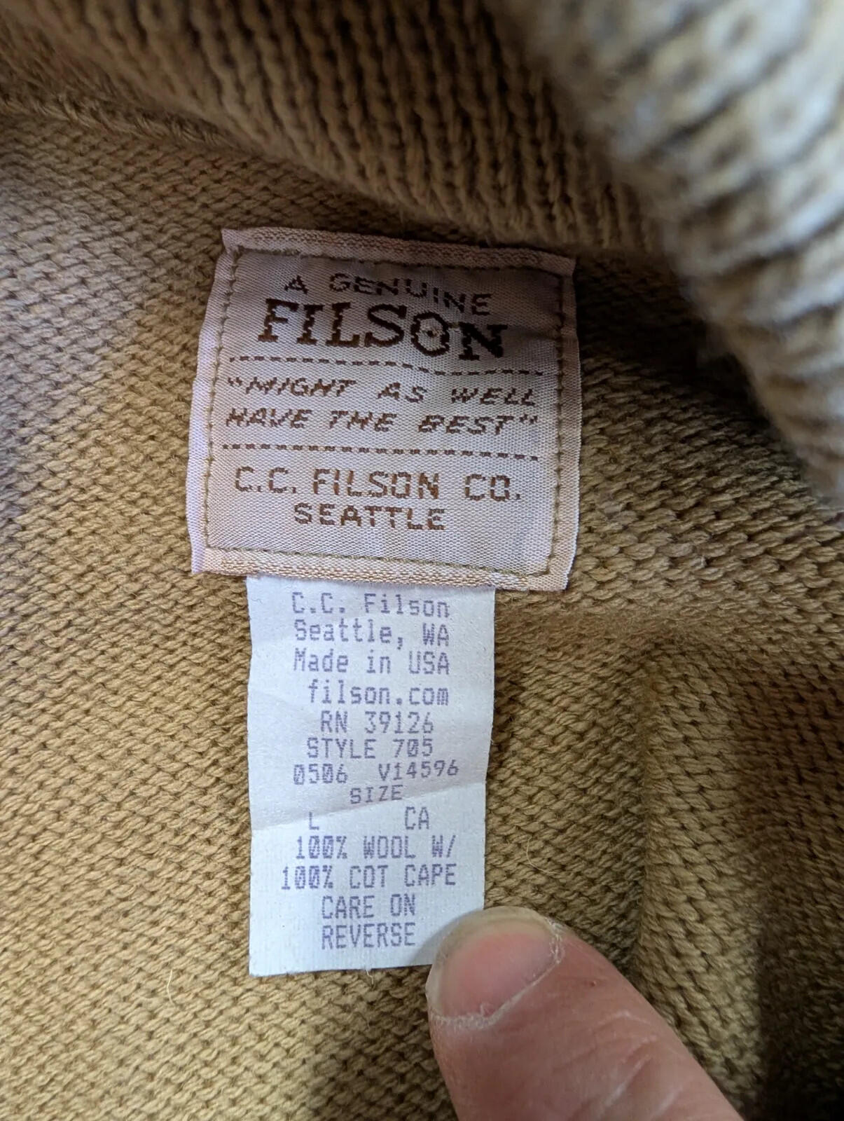 Filson 705 Knit Gilet Mens Large Brown Wool Cotton Full Zip Mock Neck Outdoor