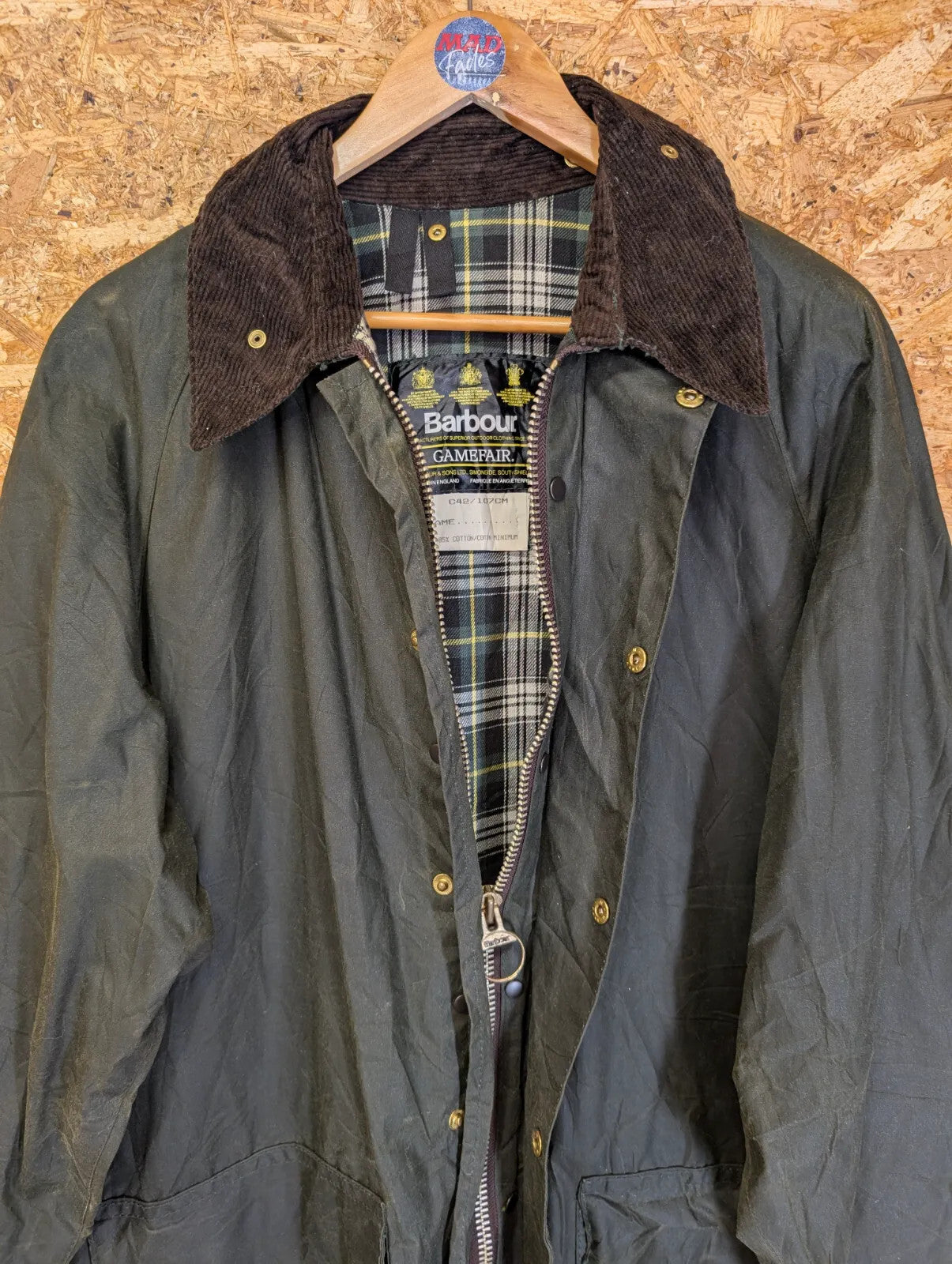 Vintage Barbour Gamefair Wax Jacket Large C42 107cm Olive Green A123 Cotton 80s