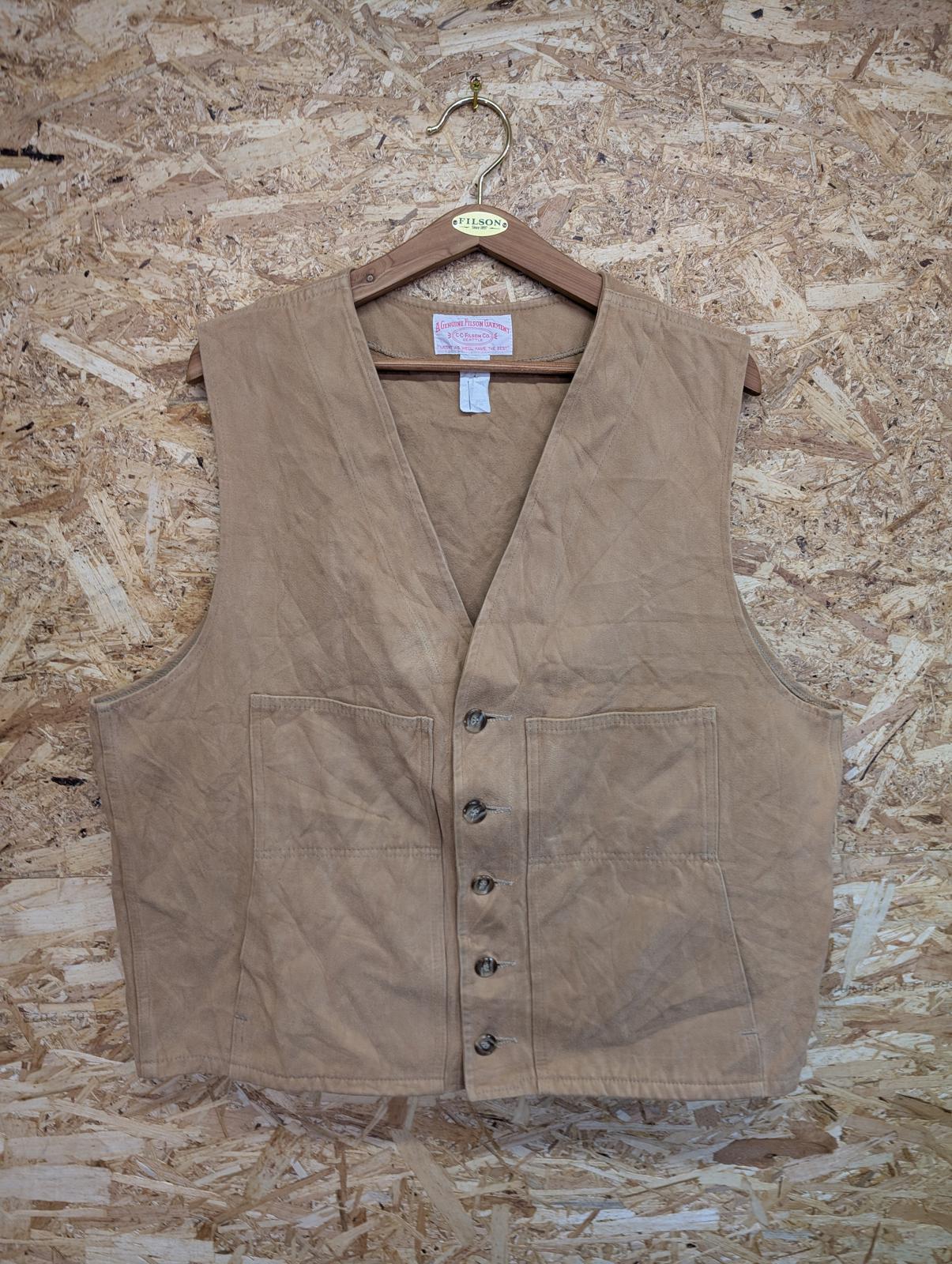 Filson Moleskin Vest Mens XL Beige Tan Cotton Waistcoat Gilet Body Warmer