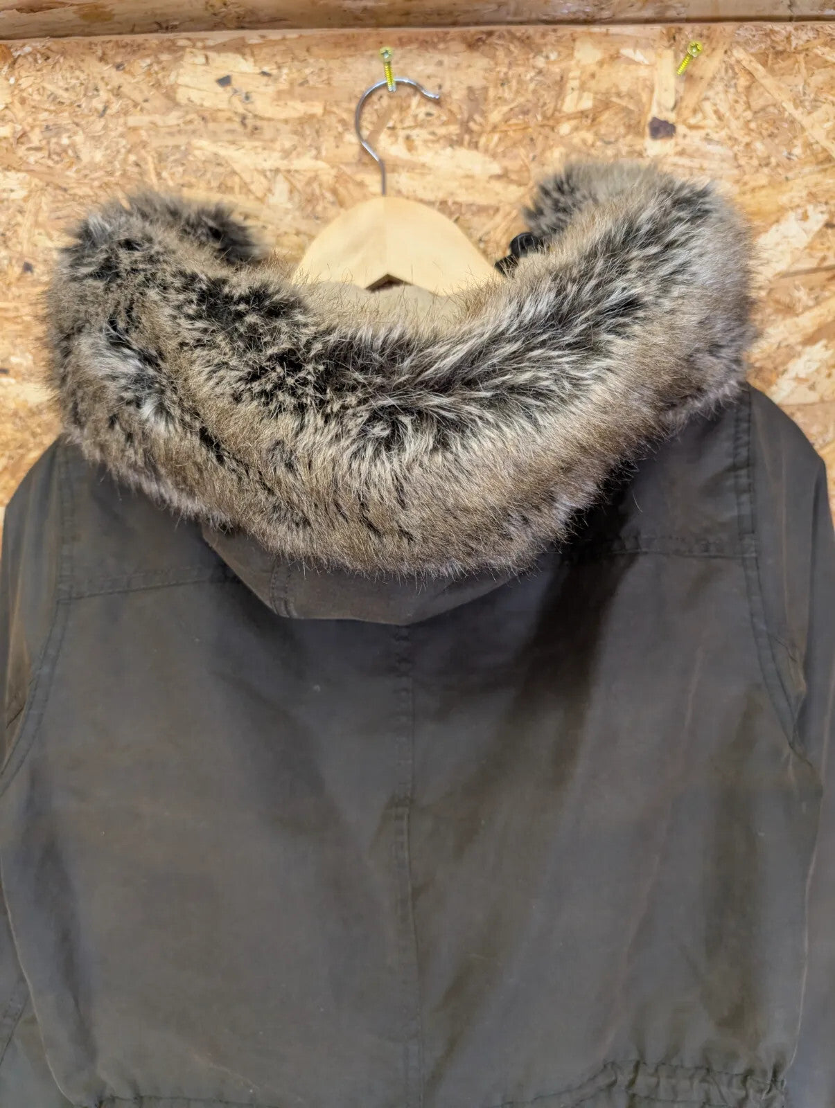 Barbour Kelsall Hooded Wax Jacket Womens UK10 Olive Green Padded Fleece Hood