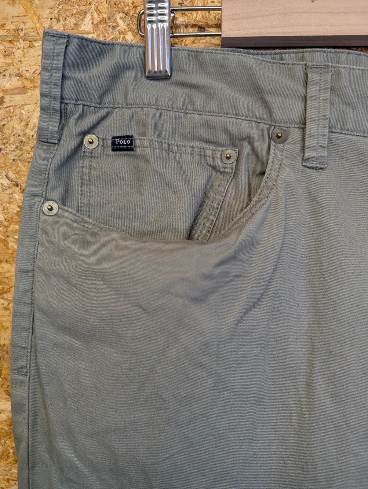 Ralph Lauren Chino Pants Men W36 L32 Grey Khaki Stretch Slim Fit Five Pocket Zip