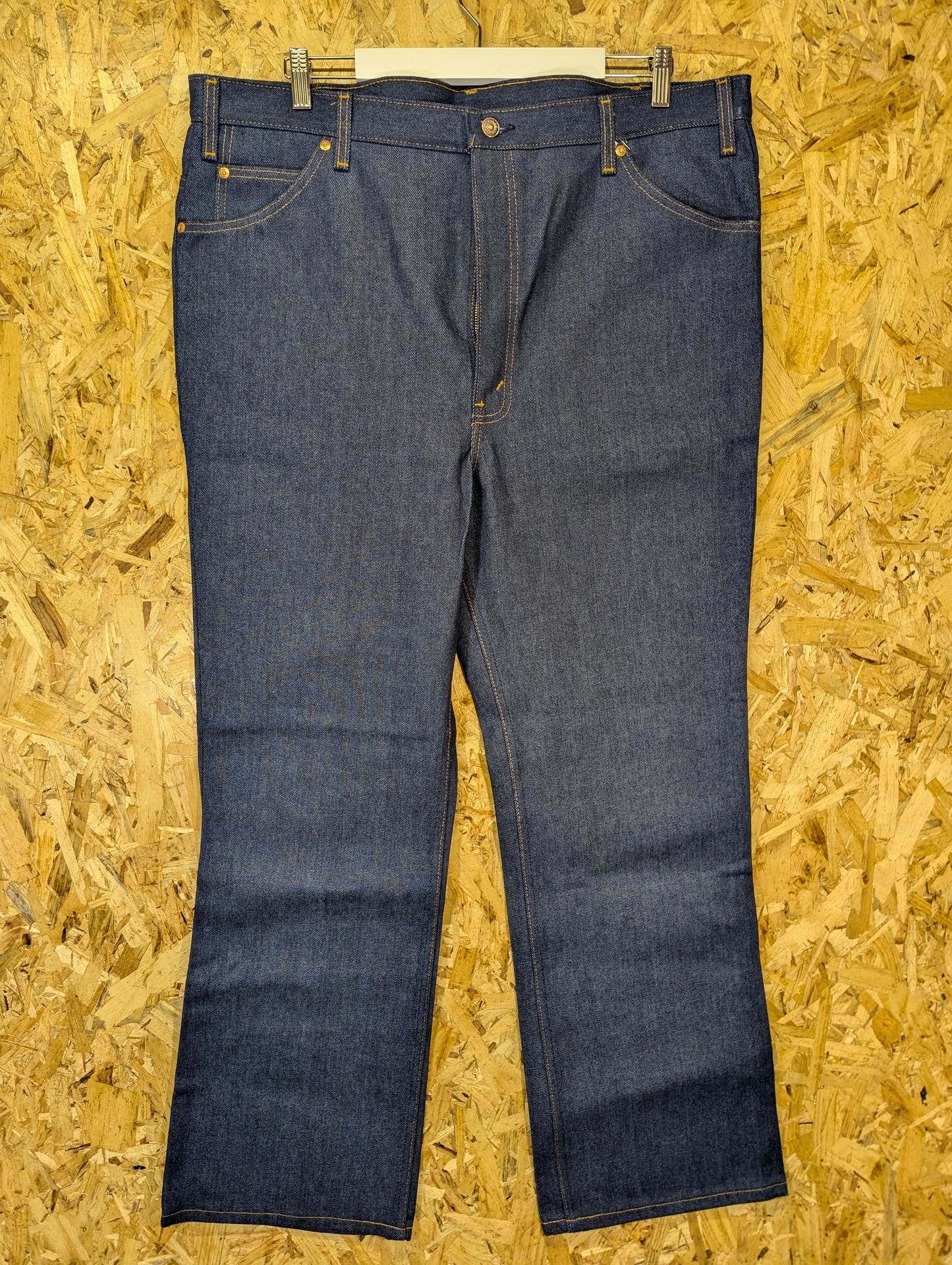 Plain Pockets Rigid Blue Indigo Jeans Bootcut Made USA Vintage JC Penney W42 L32