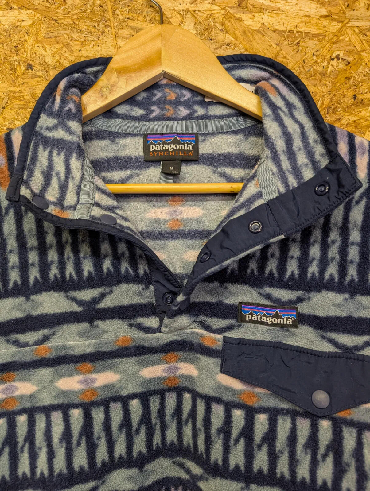 Patagonia Synchilla Fleece Pullover Womens Medium Blue Aztec Pattern Snap-T