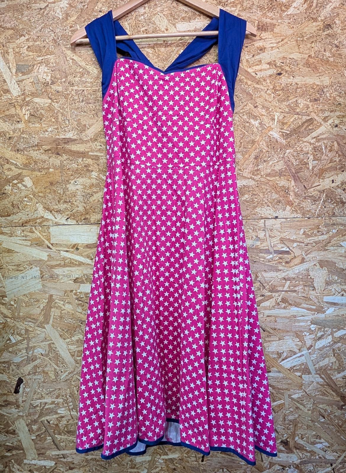 Lindy Bop Halterneck Dress Size 16 Women Pink Stars 50s Style Short Mid Length