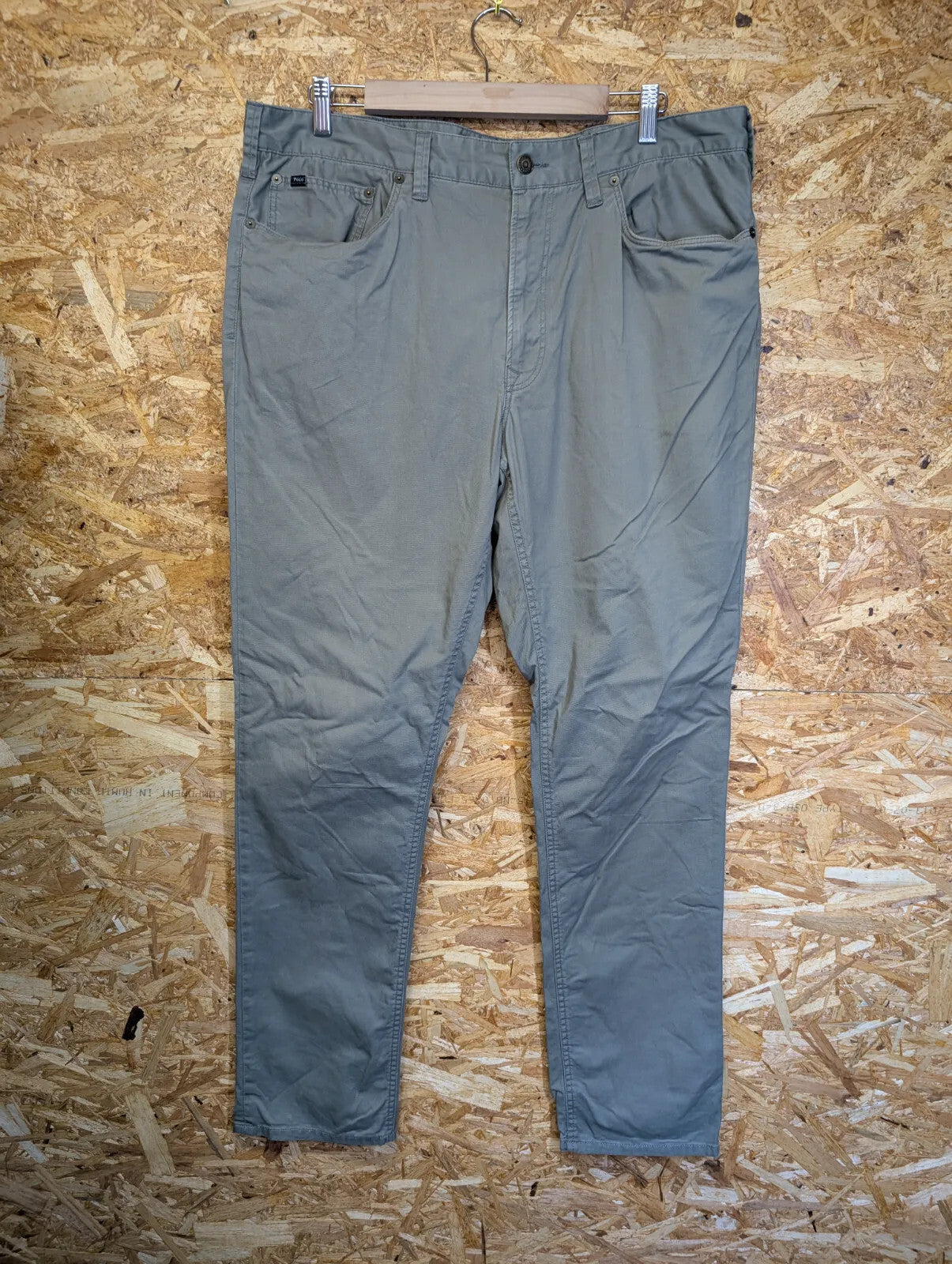 Ralph Lauren Chino Pants Men W36 L32 Grey Khaki Stretch Slim Fit Five Pocket Zip