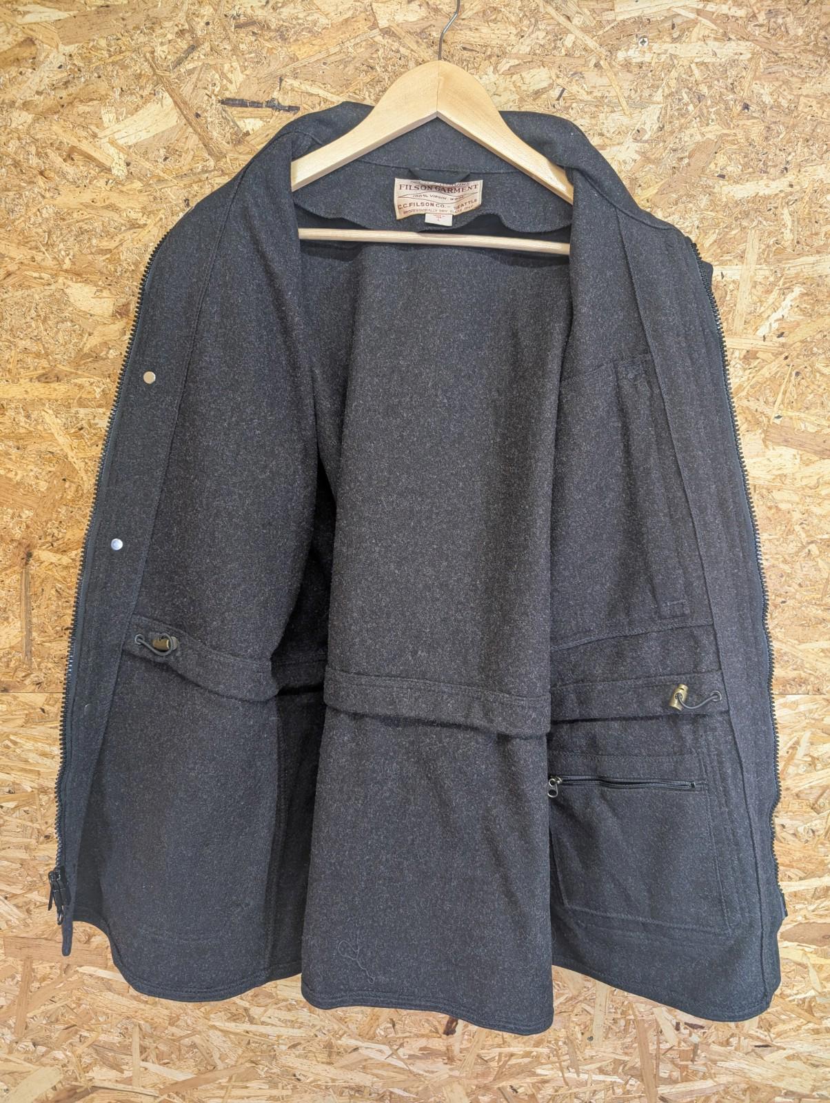 Filson Weekender Wool Coat Large Mackinaw Charcoal Grey Mile Marker Jacket USA