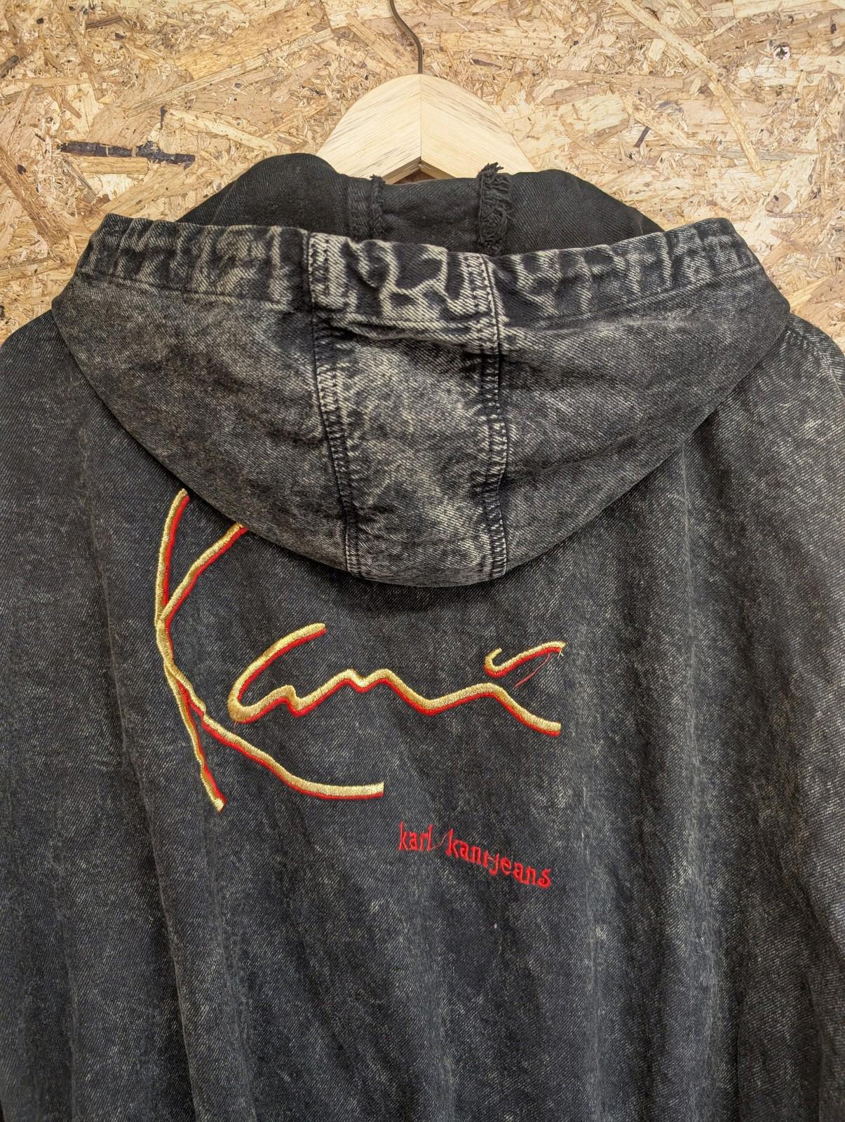 Karl Kani Denim Parka Jacket M Men Oversized Hooded Button-Up Vintage Black 90s