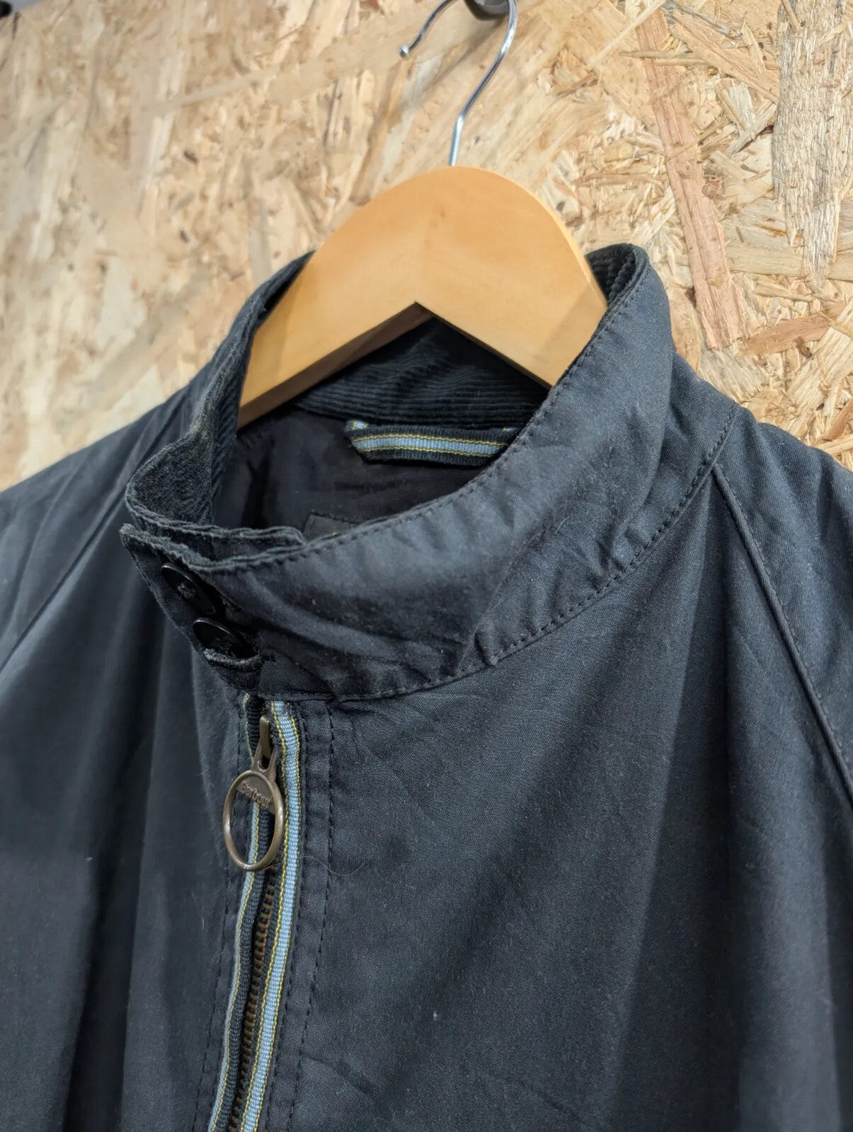 Barbour Harrington SL Jacket Mens Medium Navy Blue Cotton Grandad Collar Country