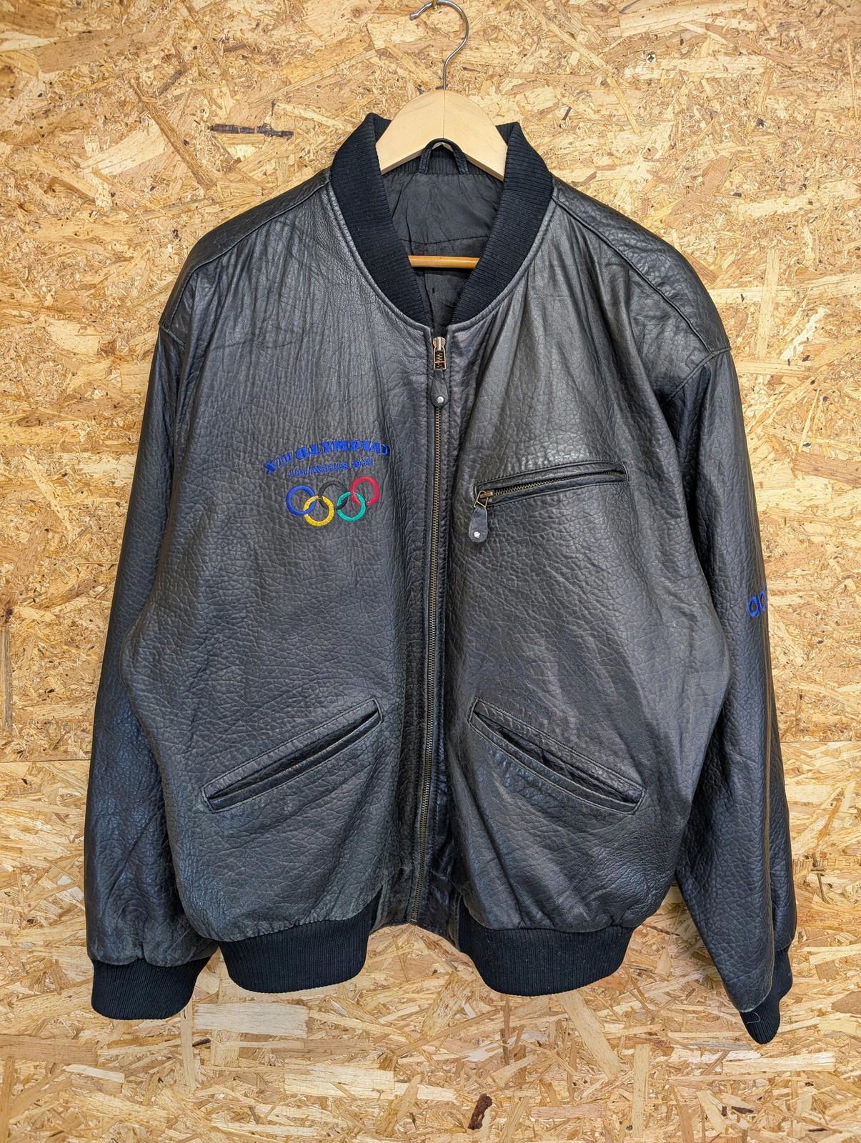 Adidas Olympic Bomber Leather Jacket Large Men Vintage 1980s Vintage 80s Black