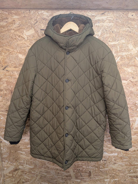 Gant Fleece Lined Arctic Parka Coat Small Men Khaki Green Hood USA Padded Jacket