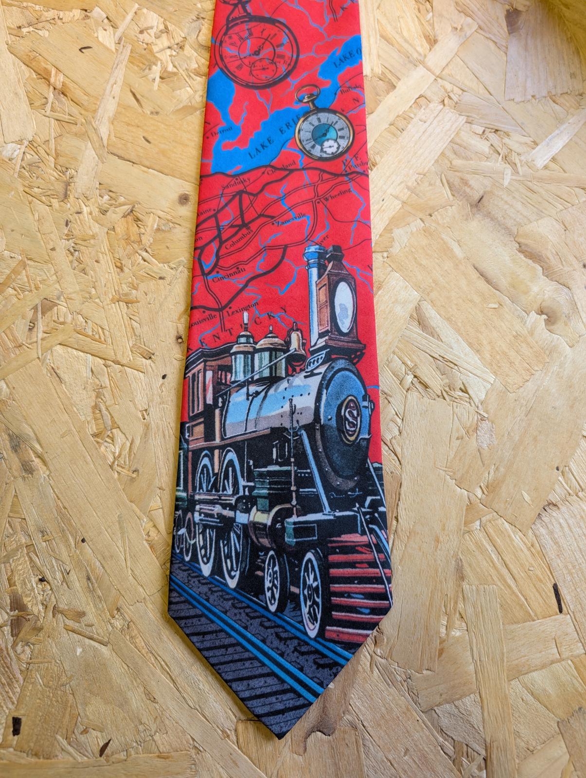 Ralph Marlin Time Of The Steam Train Tie 57" 145cm 90s Vintage 1994 Made In USA