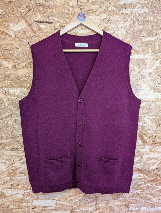 Woolovers Waistcoat Mens Large Wool Button Sleeveless Purple Magenta