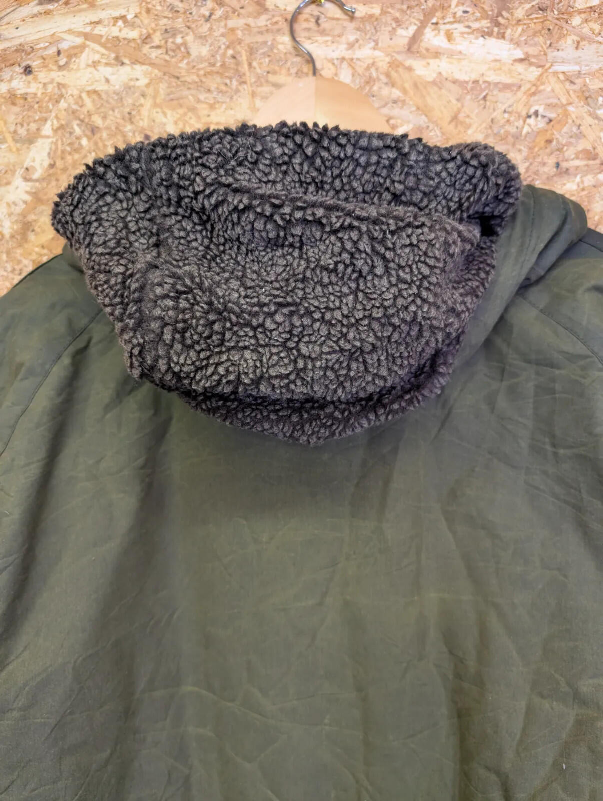 Barbour Brindle Hooded Jacket Men XXL Green Waxed Cotton Zip Fleece Parka Olive