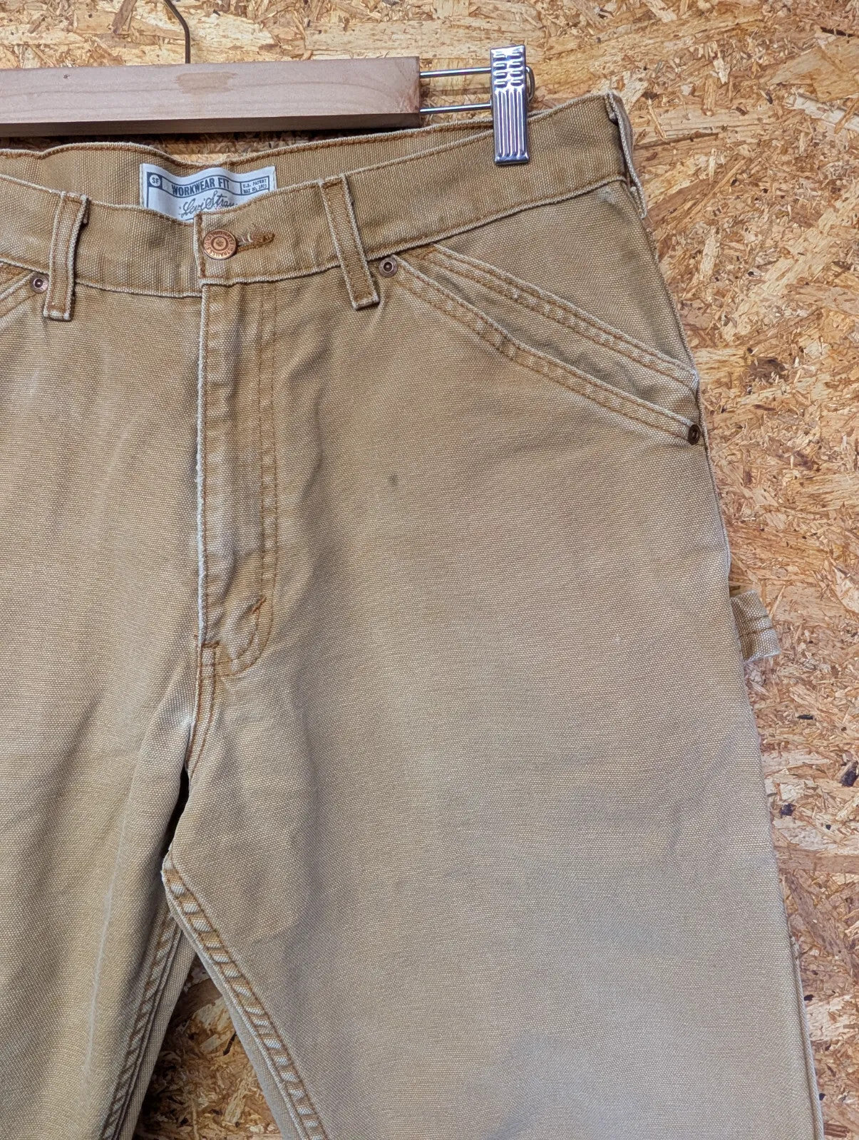 Levis Workwear Carpenter Trousers Mens W34 L32 Tan Canvas Signature Cargo 90s