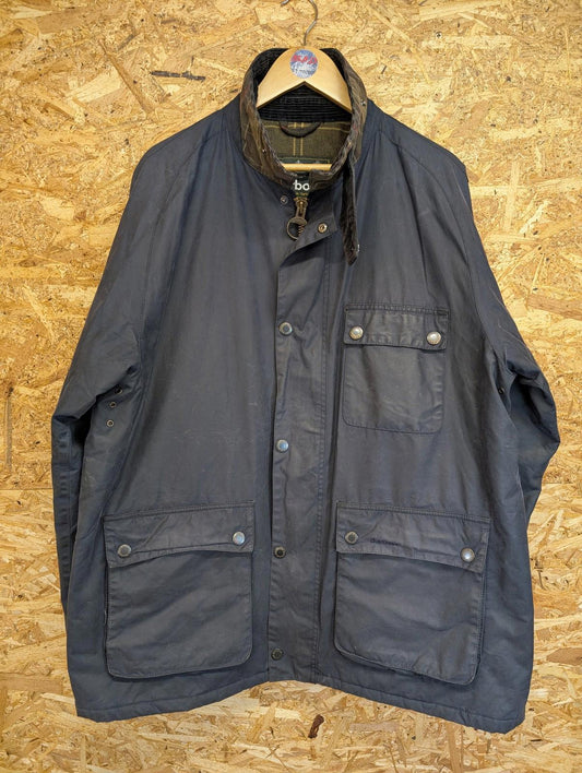 Barbour Rufford Wax Jacket XXL Men Tartan Lined Country Navy Blue Cord Collar